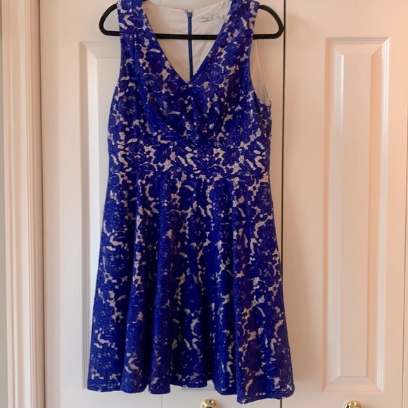 Eliza J Royal Blue Lace Fit & Flare Sleeveless Party Cocktail Line - Picture 4 of 17